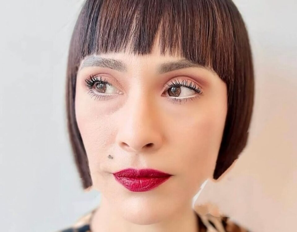 Chin-length bob with micro bangs