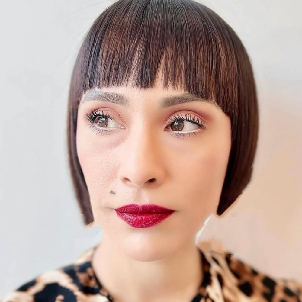 Chin-length bob with micro bangs
