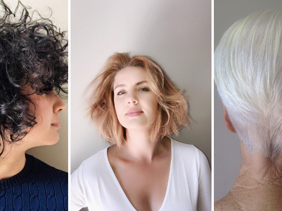 Haircuts for every hair type: curly cut, wavy strawberry-blonde bob and silver pixie