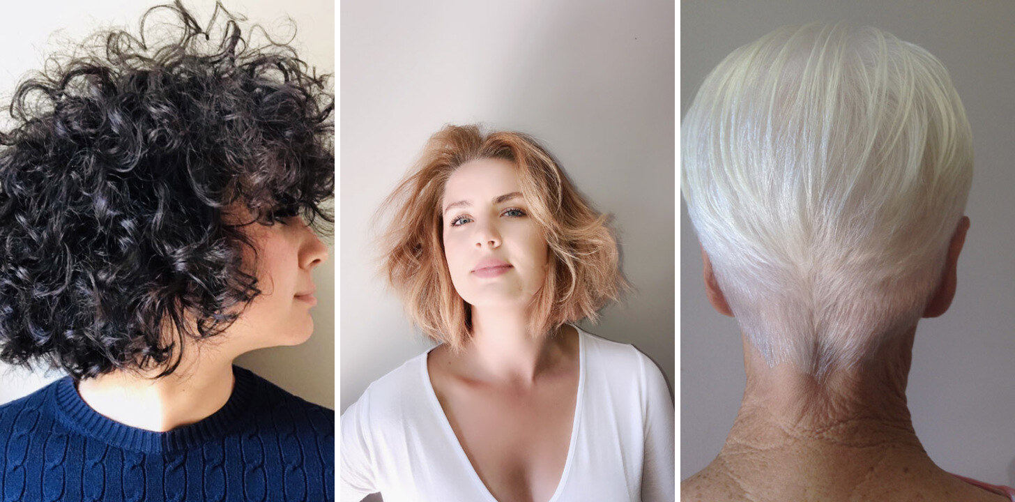 Haircuts for every hair type: curly cut, wavy strawberry-blonde bob and silver pixie